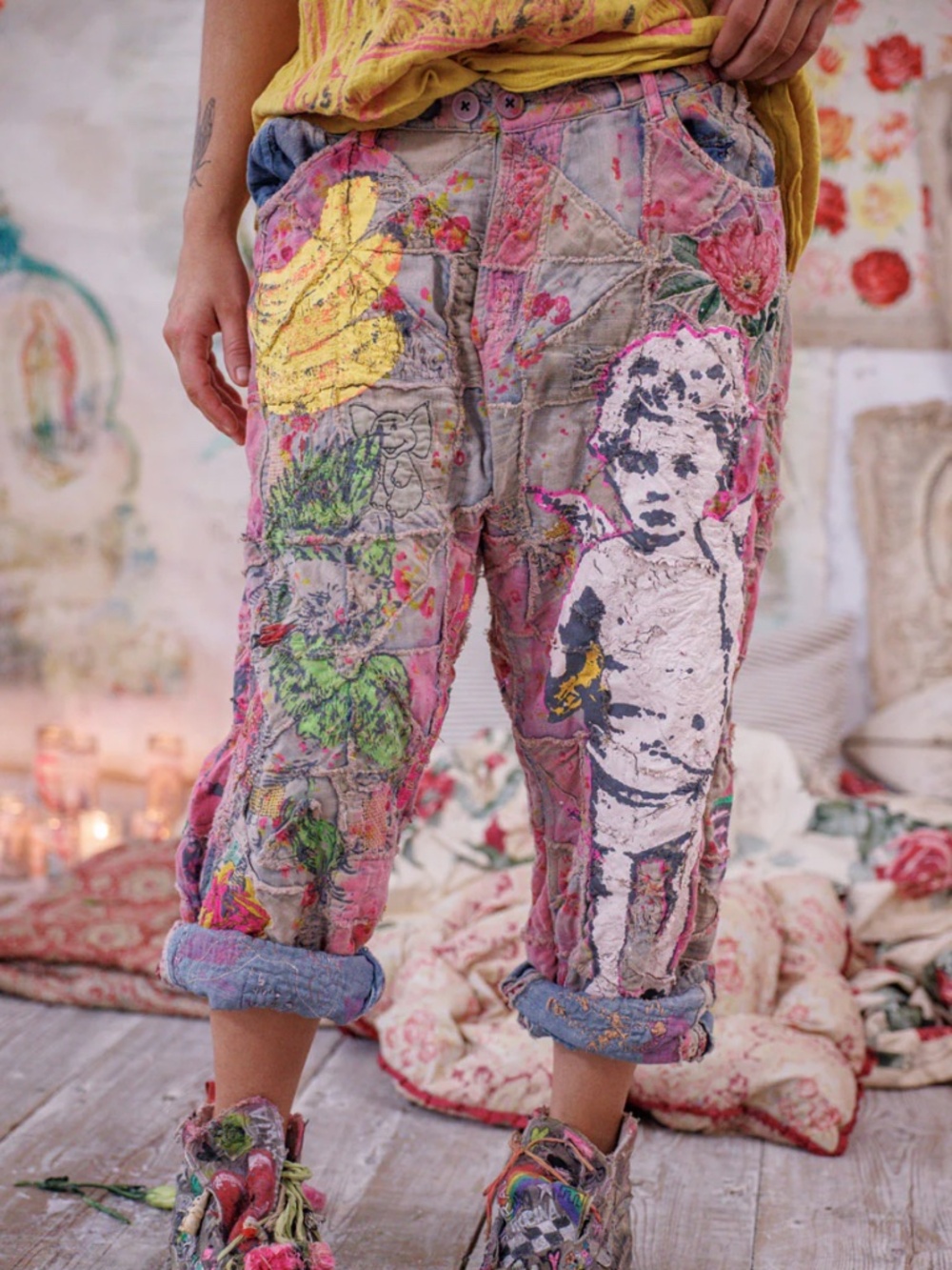 🌈NWT MAGNOLIA PEARL QUILT WORK APPLIQUÉ MINER DENIMS🌈
